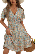 FENSACE Womens Sundress Summer Floral Wrap V Neck A-Line (Style PNDZ)