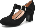 Women's T-Strap Mary Jane Pumps Low Block Heels - Comfortable Dress