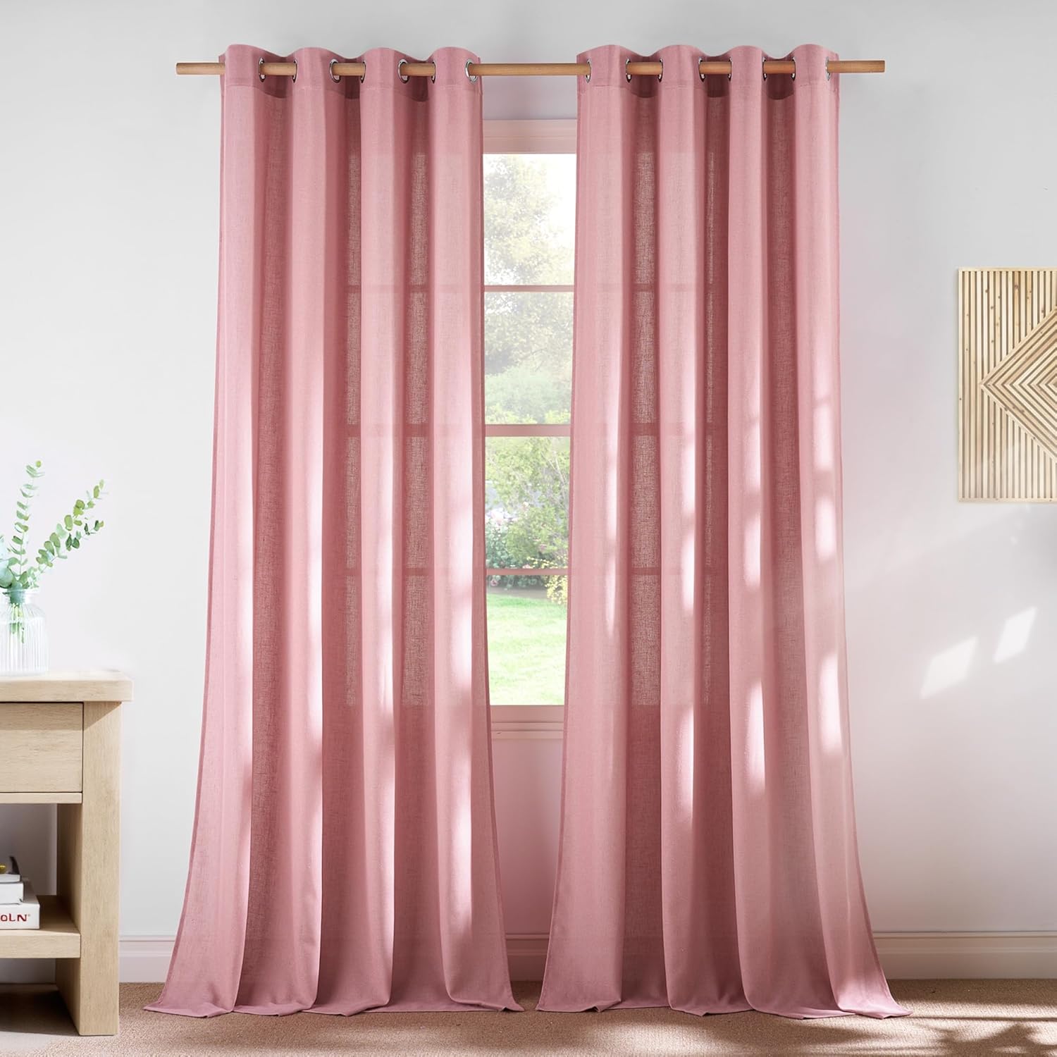 NICETOWN Thick Linen Pink Curtains for Girls Room 96 in Long