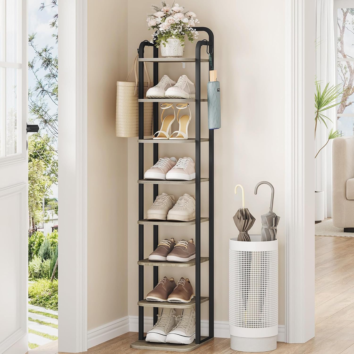 8 Tiers Vertical Shoe Rack for Small Spaces with Adjustable Shelves