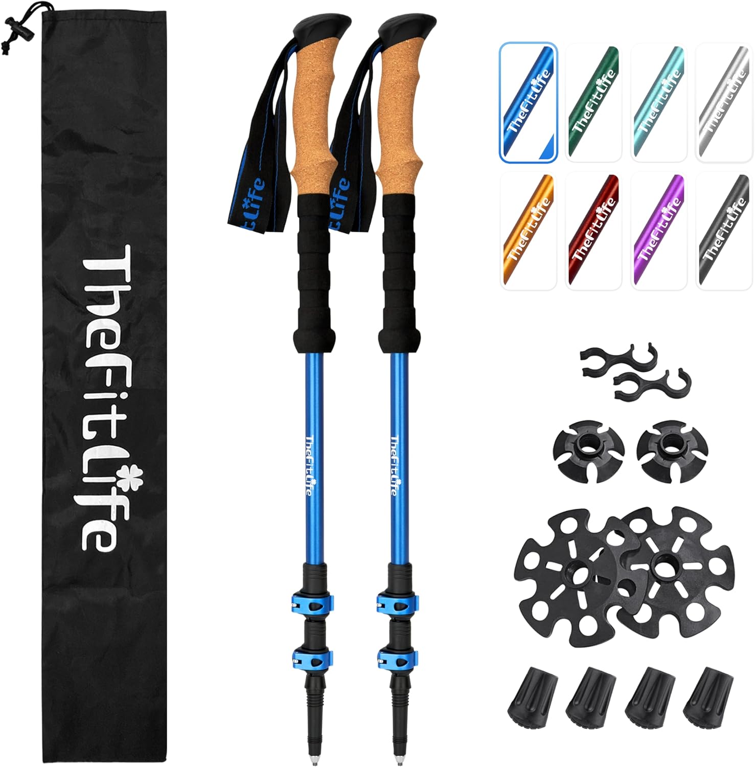 TheFitLife Lightweight Trekking Poles - Cork Grip, Collapsible