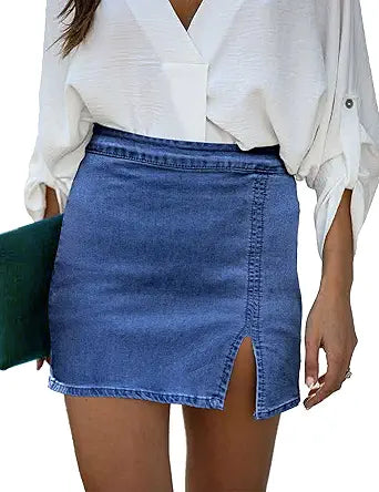 Luvamia Jean Skirt for Women with Slit High Waisted Design