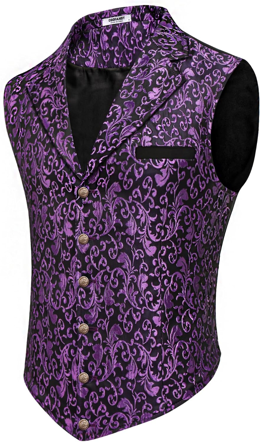 COOFANDY Mens Suit Vest with Paisley Floral Design for Formal Wear