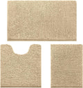 Beige Chenille Bathroom Rug Set 3 Pieces - Ultra Soft, Non Slip