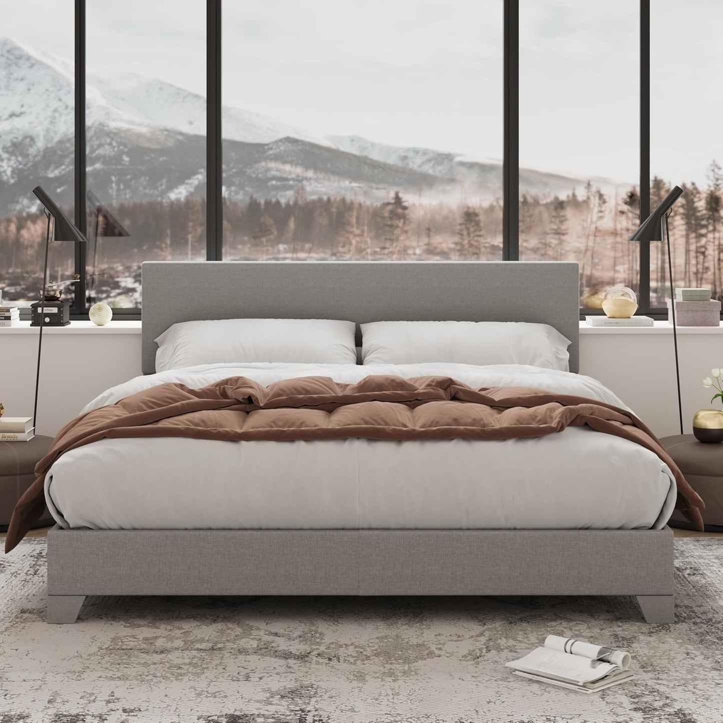 Allewie Queen Bed Frame with Upholstered Adjustable Headboard