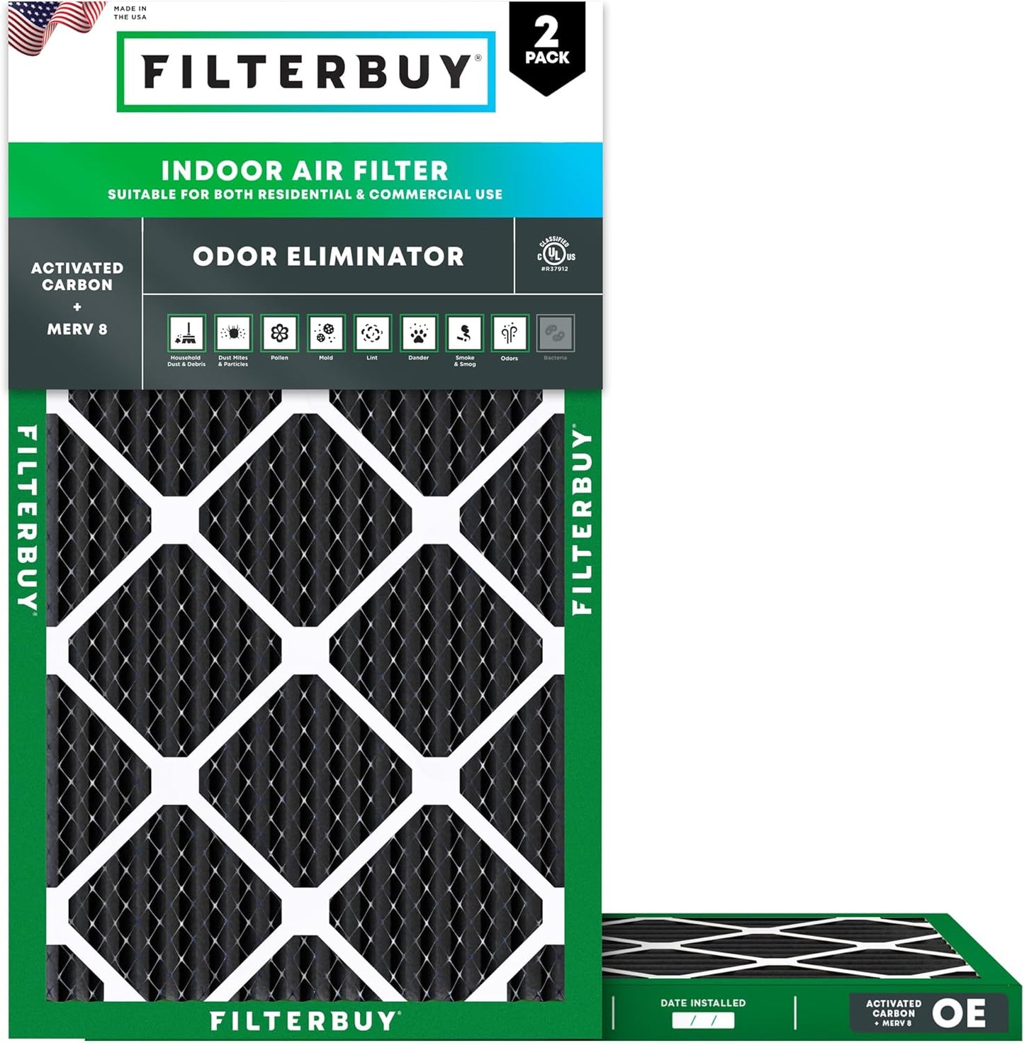 Filterbuy 16x30x1 Air Filter MERV 8 Odor & Allergy Defense