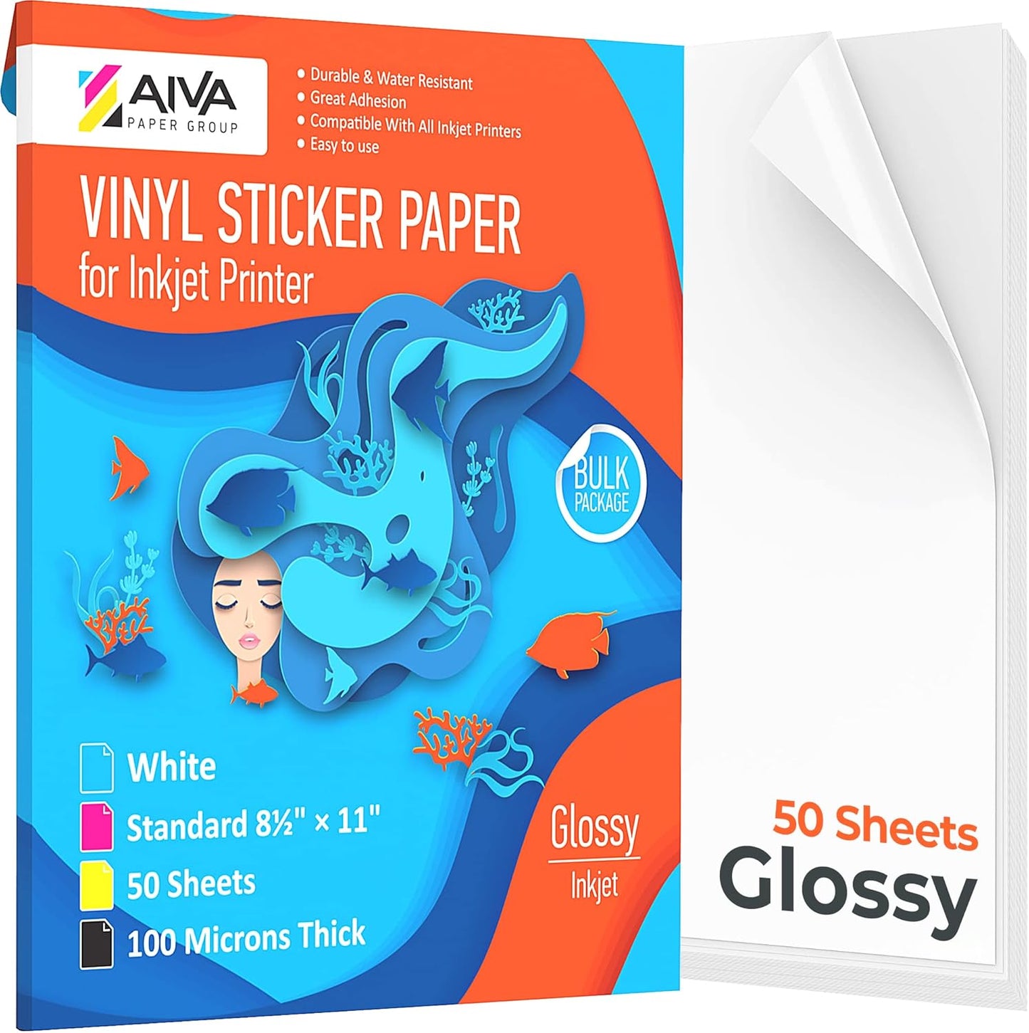 Printable Vinyl Sticker Paper for Inkjet Printers - 50 Sheets