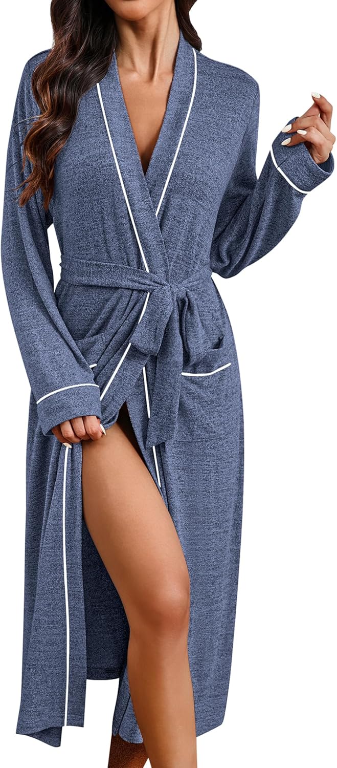 Ekouaer Womens Long Bathrobe Lightweight Soft Knit Kimono Robe