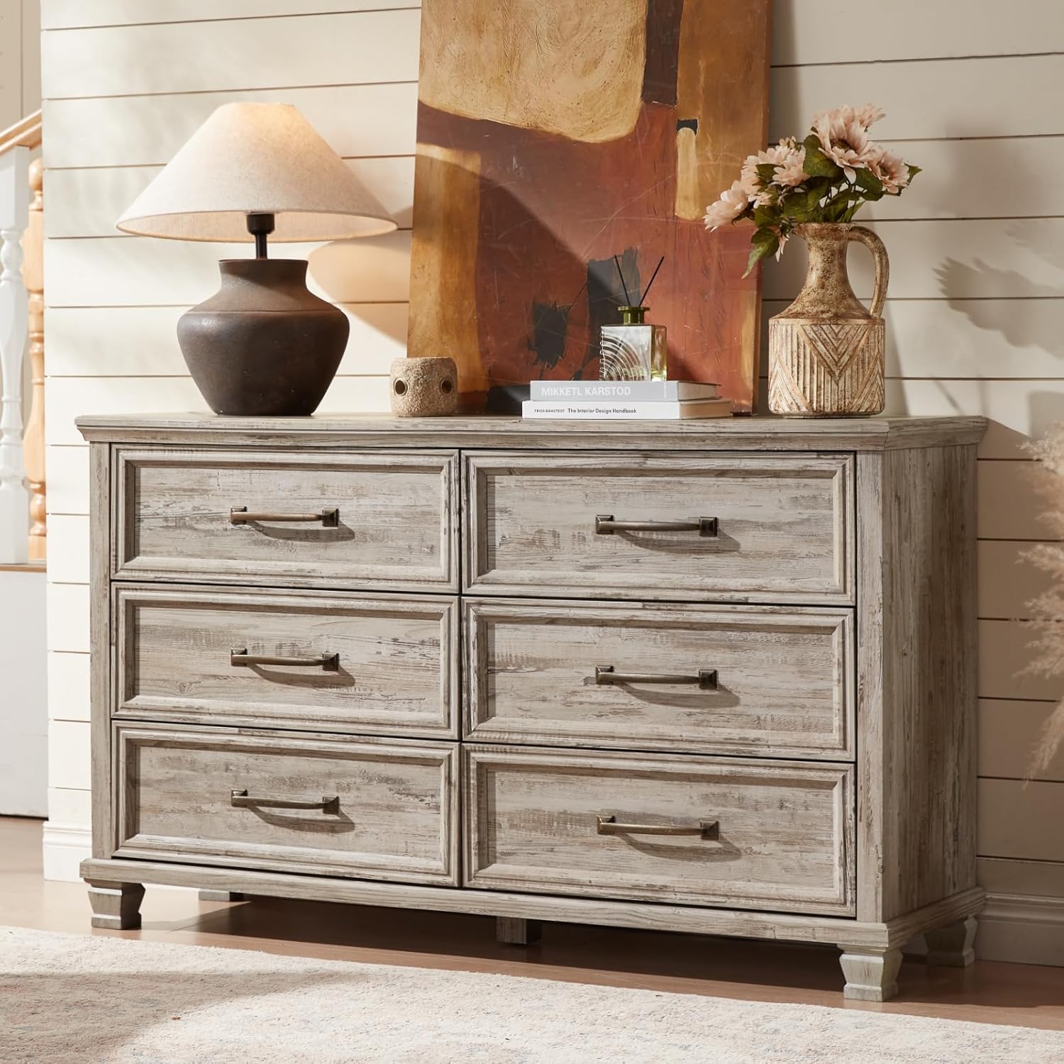 Farmhouse 6 Drawer Dresser for Bedroom and Living Room Use