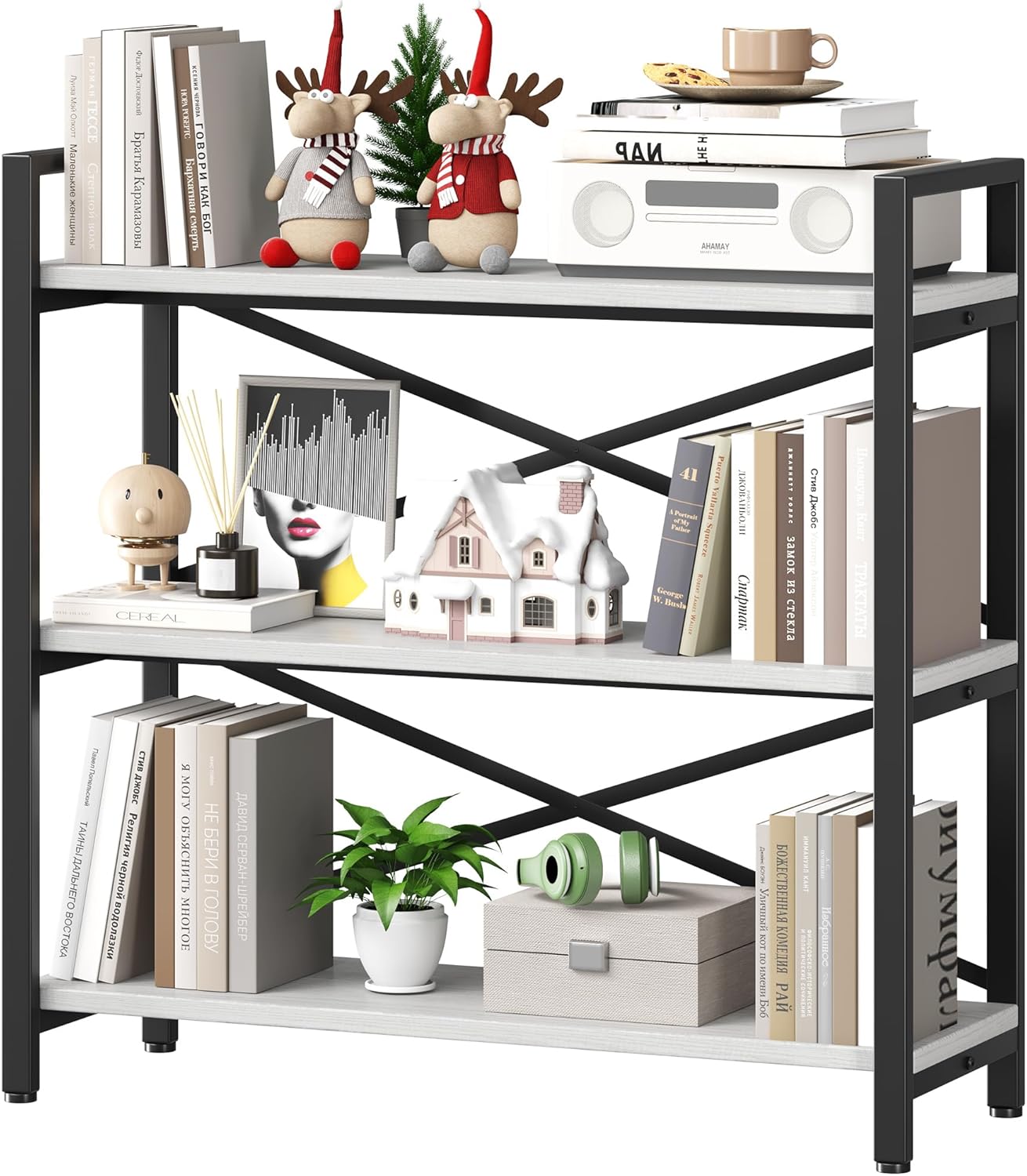 Homeiju 3 Tier Bookshelf - Vintage Farmhouse Style Etagere