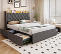 Full Size Bed Frame with 4 Drawers and LED Lights - Storage & Charging