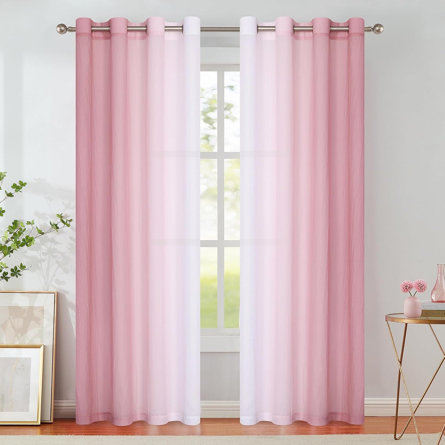 Pink Ombre Sheer Curtains for Living Room and Bedroom Decor