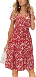 OUGES Women's Summer V-Neck Floral Short Party Dress with Pockets