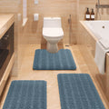 Striped Haze Blue Bathroom Rug Set 3 Pieces Ultra Soft Chenille