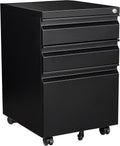 3 Drawer Mobile Metal File Cabinet Black - Lockable Under-Desk Storage