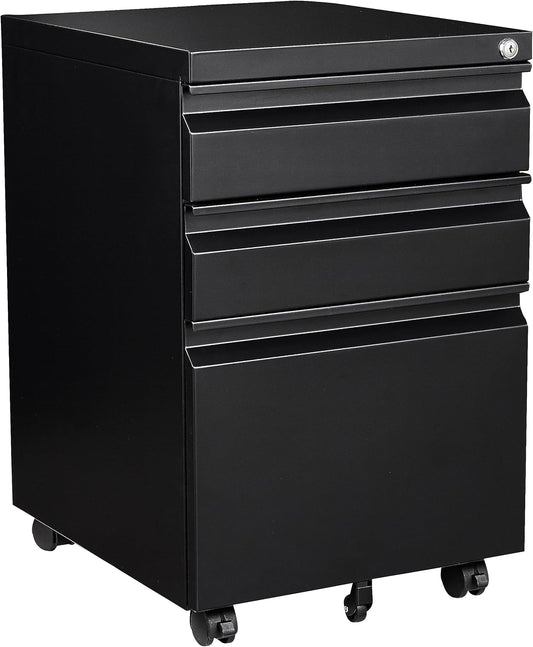 Lockable 3-Drawer Mobile File Cabinet for Office - Fesbos