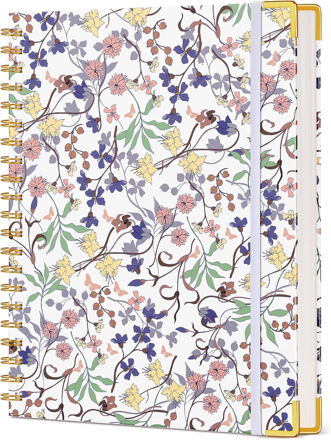 200pg Cute Purple Floral Journal, A4 College Ruled Spiral Notebook, 100GSM Paper