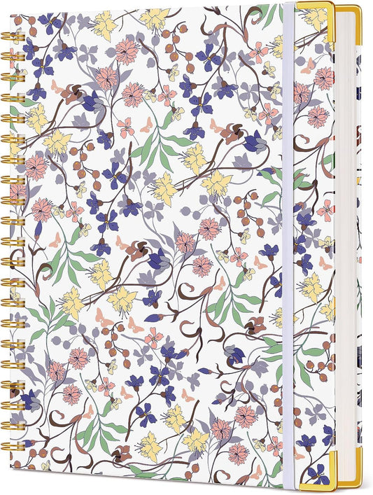 200pg Cute Purple Floral Journal, A4 College Ruled Spiral Notebook, 100GSM Paper