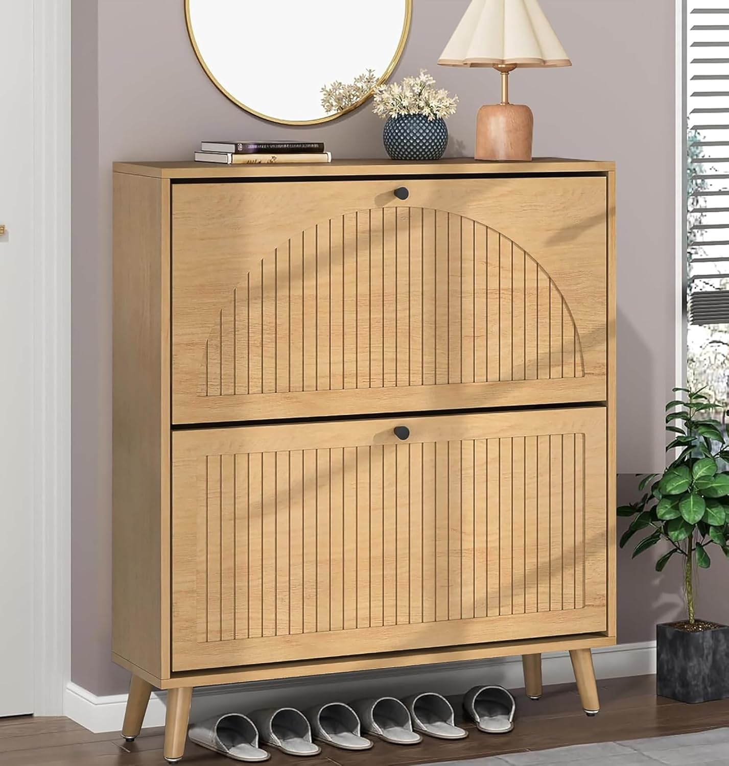Shoe Storage Cabinet with 2 Flip Drawers for Entryway Organization