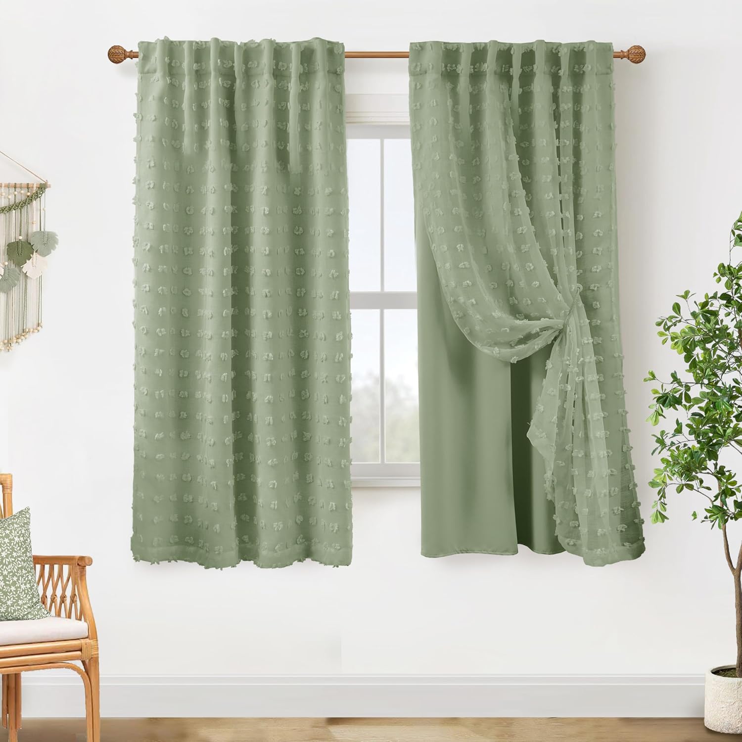63 Inch Blackout Curtains for Bedroom with Pom Pom Design