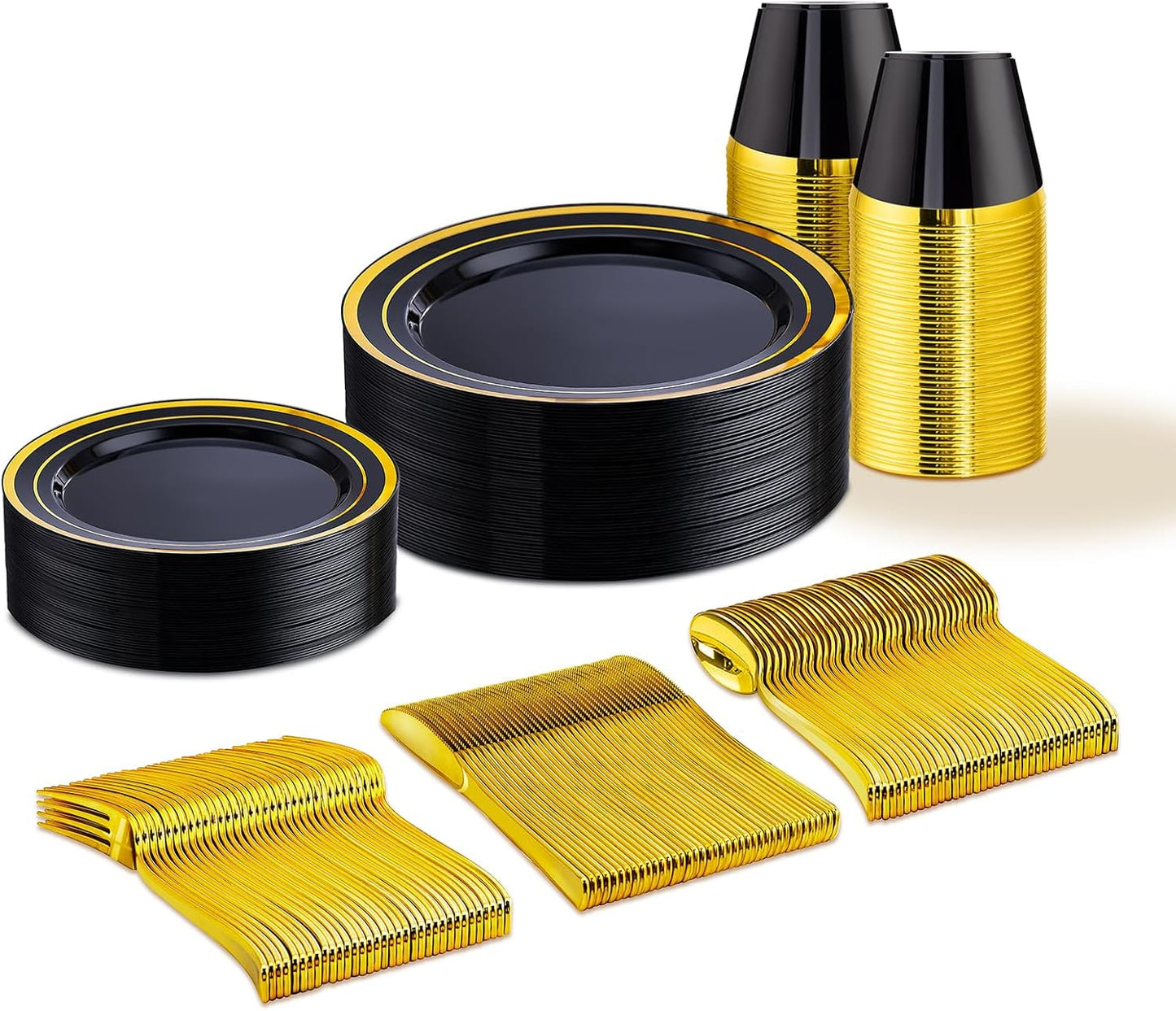 WELLIFE 150 PCS Black and Gold Disposable Dinnerware Set Review