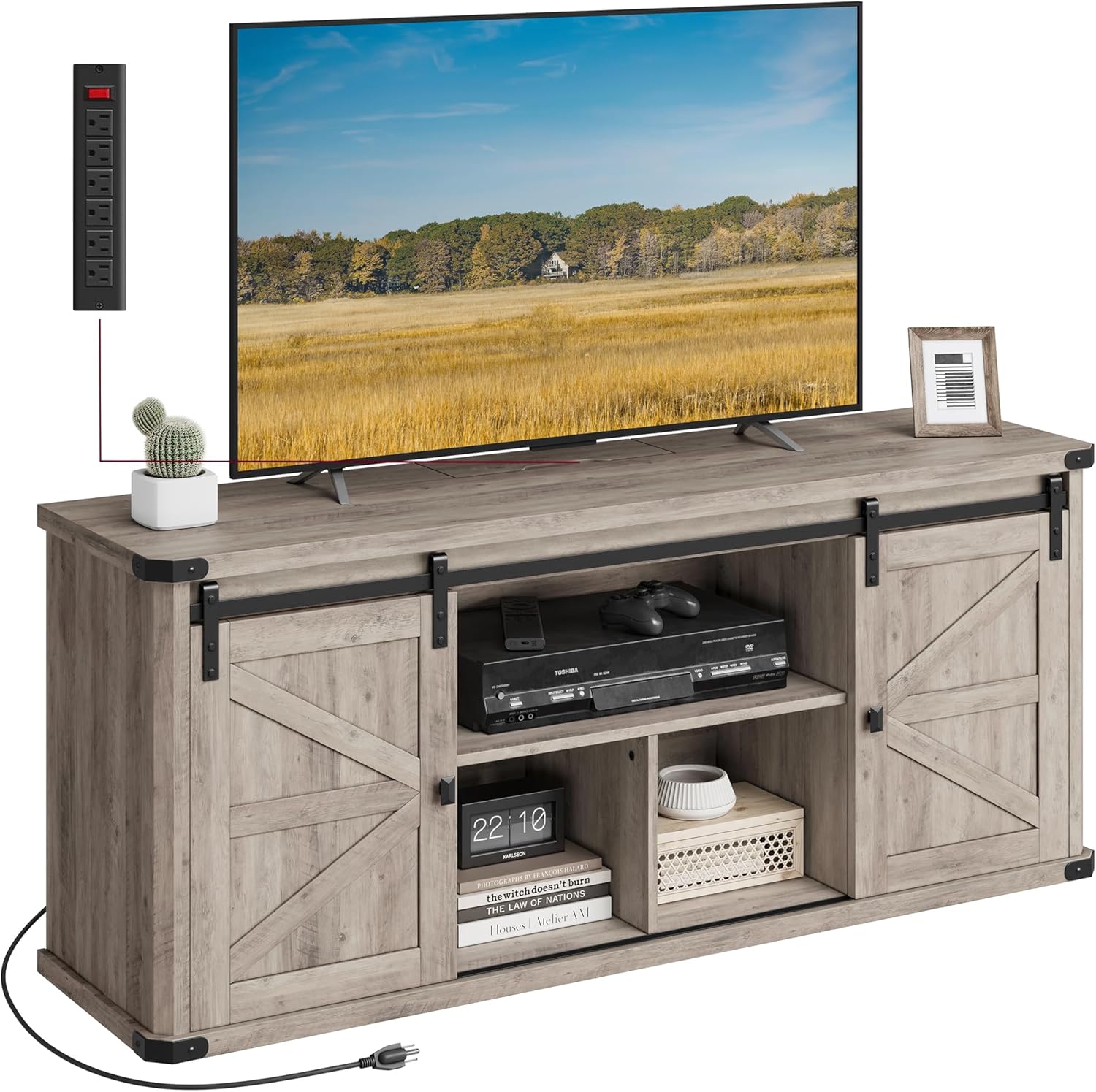 Farmhouse TV Stand with Sliding Doors