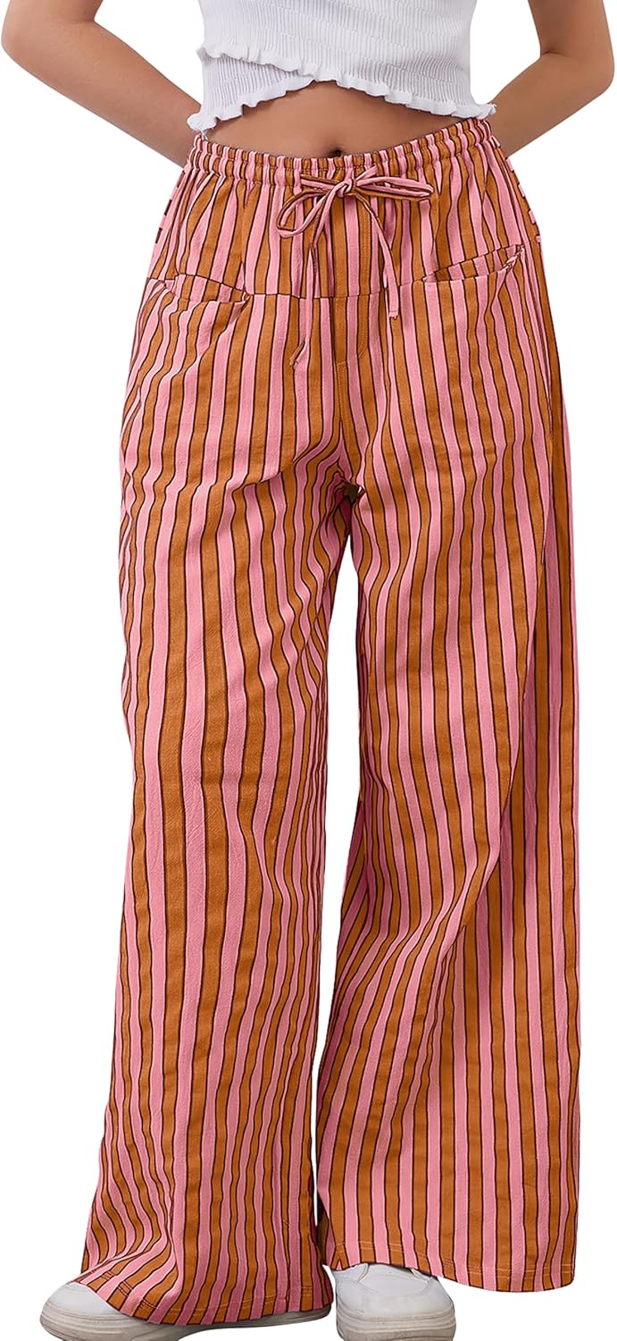 MISSACTIVER Women Drawstring Striped Pants for Casual Comfort