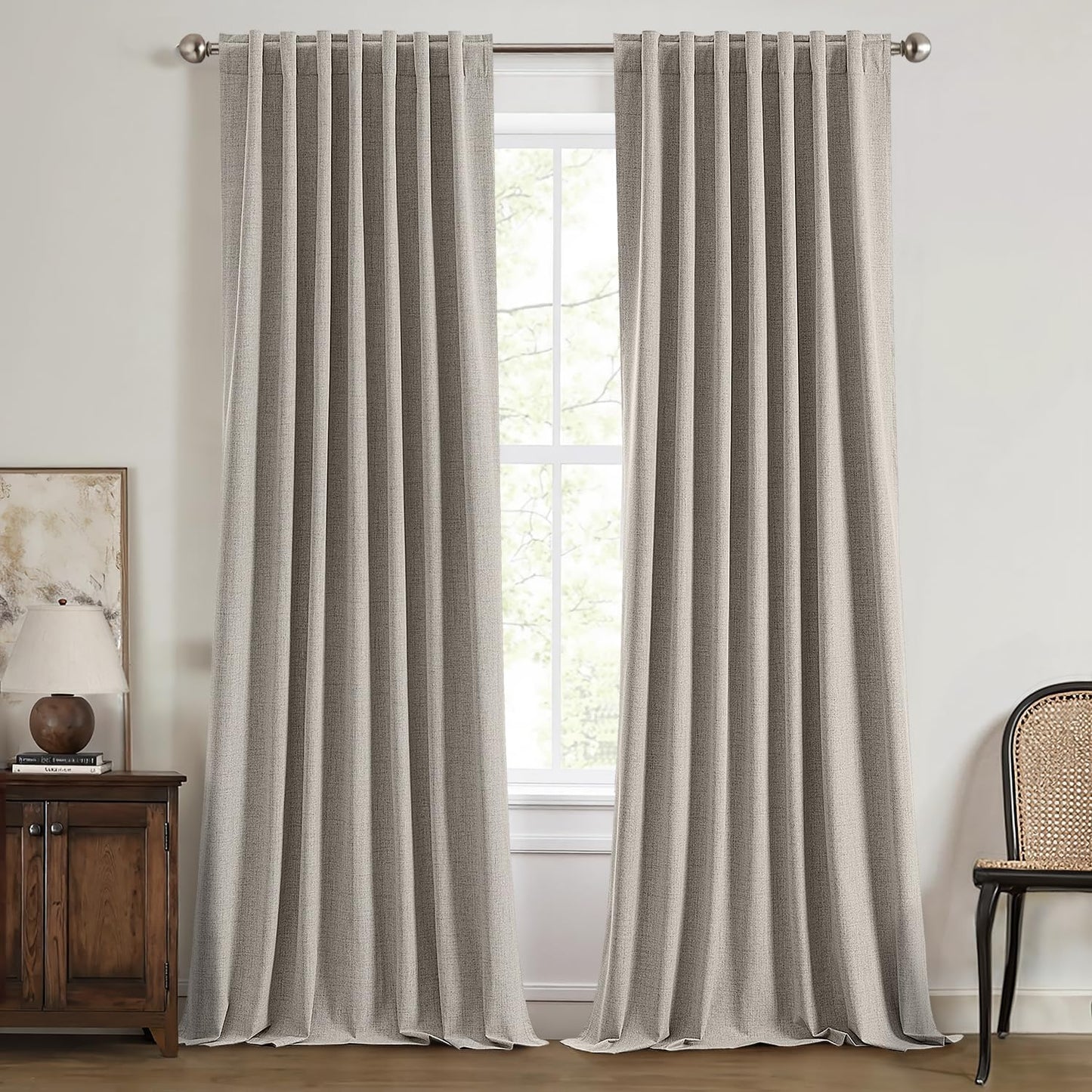 MIULEE 100% Blackout Linen Curtains for Bedroom and Living Room