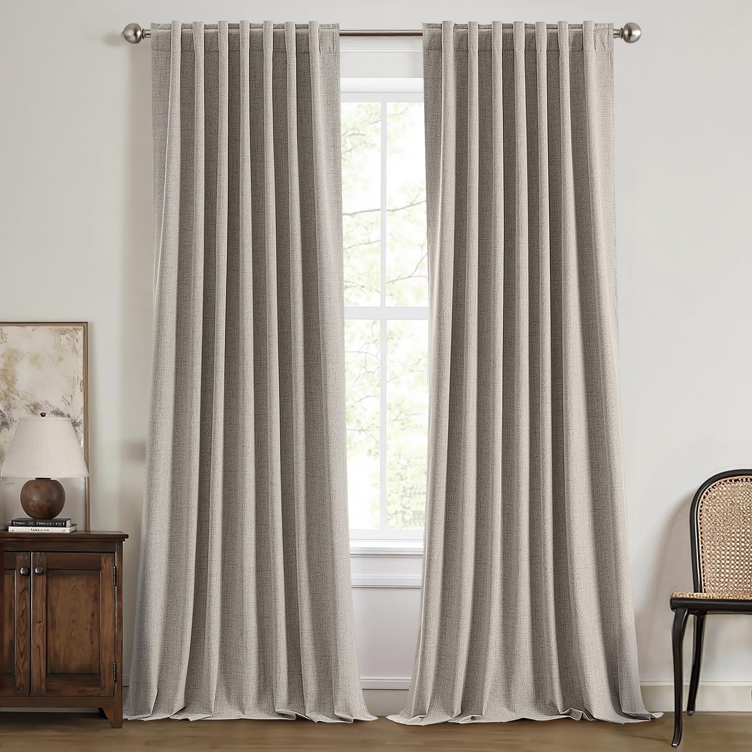 MIULEE 100% Blackout Linen Curtains for Bedroom and Living Room