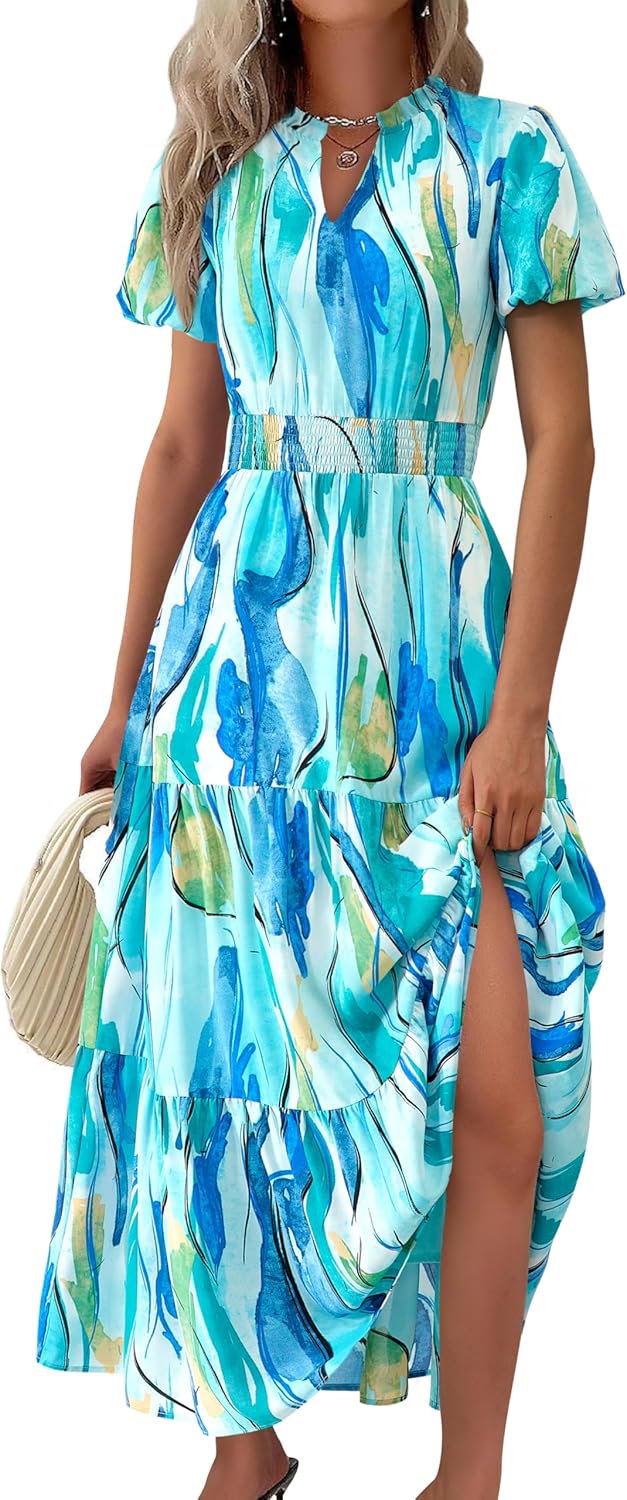 Floral Summer Maxi Dresses for Women 2025 Casual V Neck