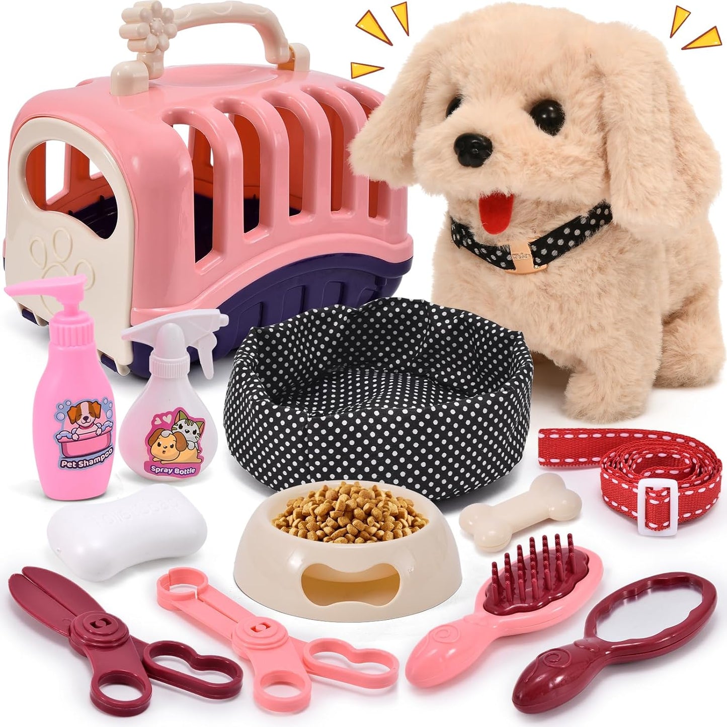 Interactive Walking Barking Dog Toy Set for Little Girls