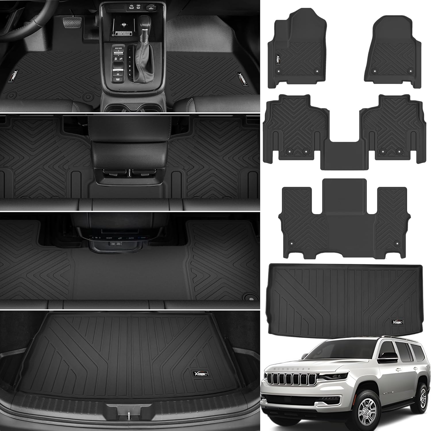 XEEQQMO Floor Mats for 2022-2025 Jeep Wagoneer 7 Seats