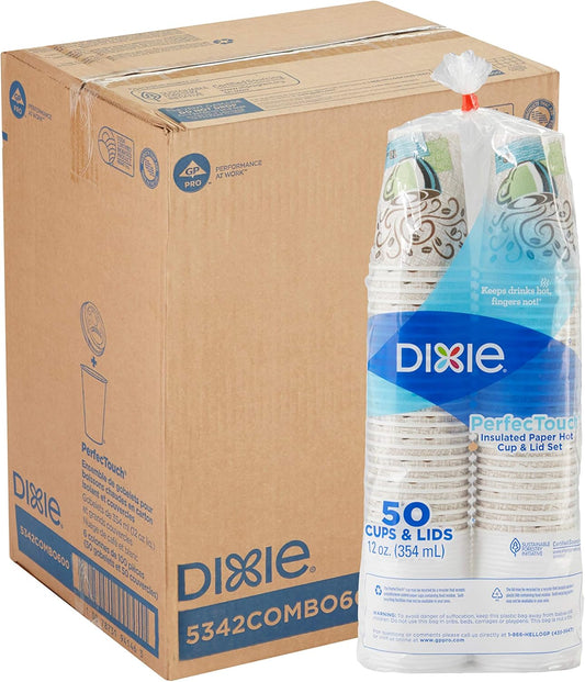 Dixie PerfecTouch 12 oz Paper Coffee Cups with Lids - 300 Count