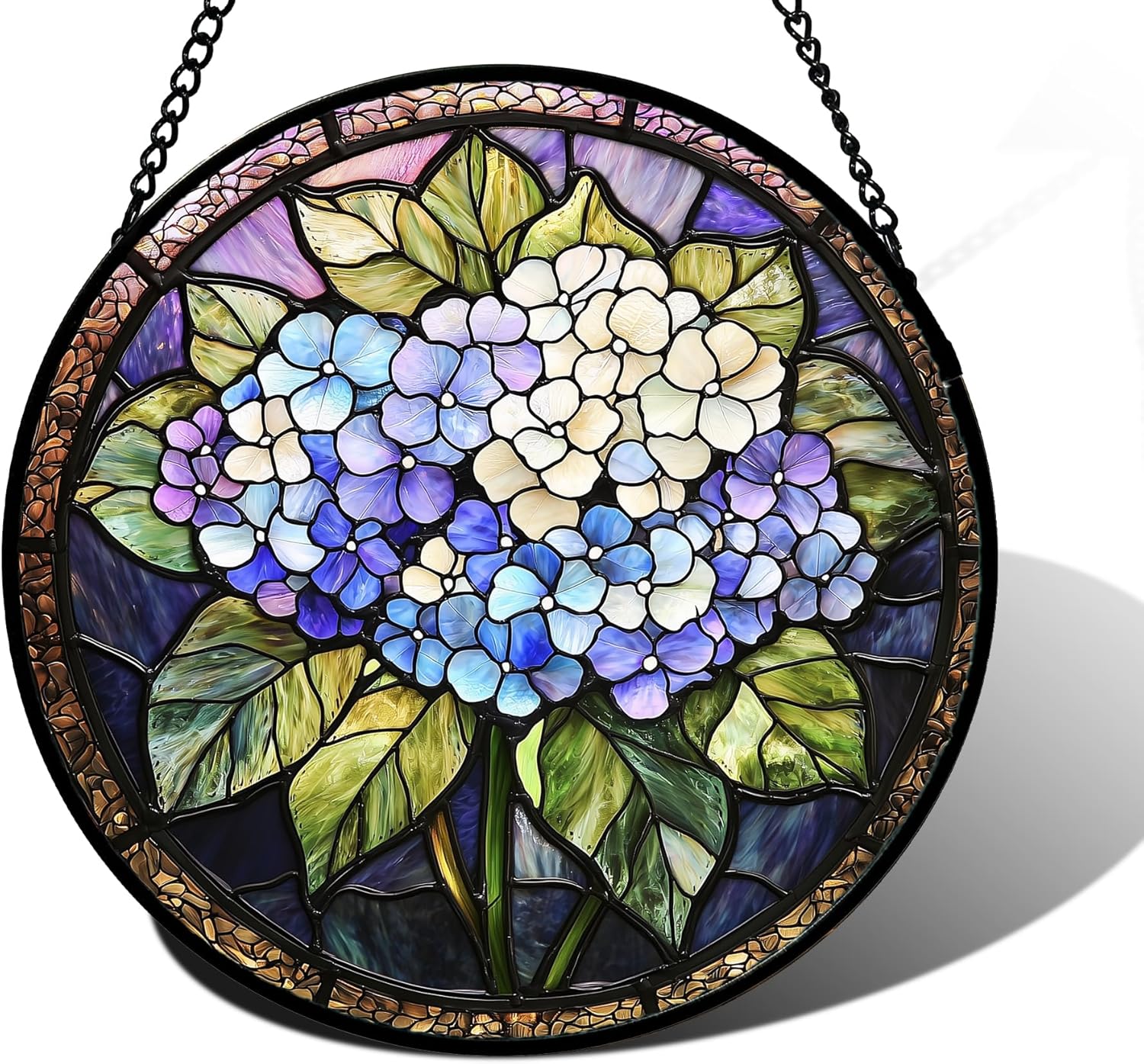 Stained Glass Window Hanging Hydrangea Flowers Suncatcher Decor