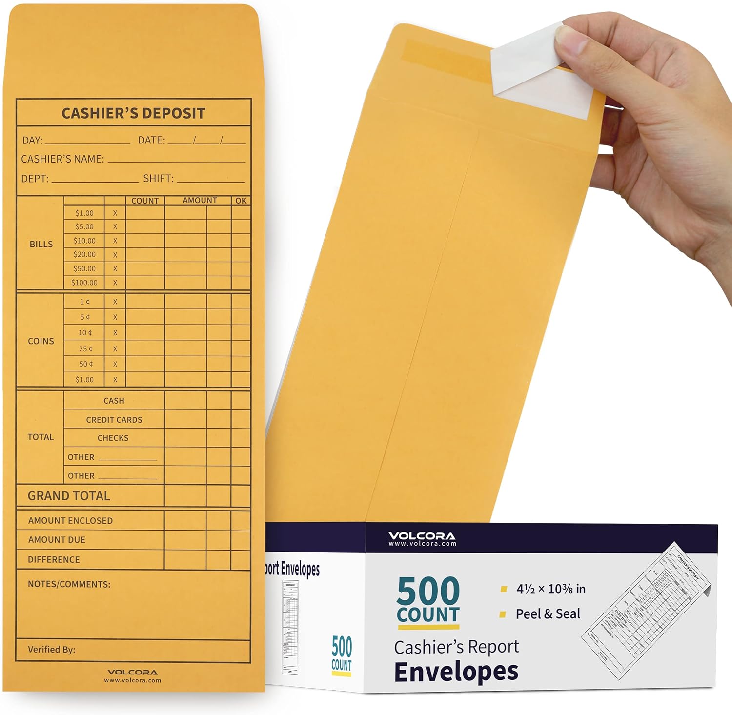 Volcora Cash Deposit Envelopes for Retailers and Small Businesses