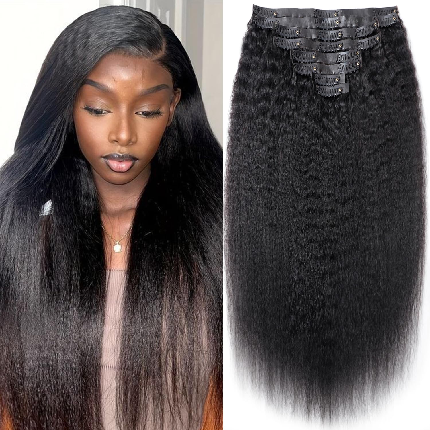 18 Inch Seamless Kinky Straight Clip Ins for Natural Look