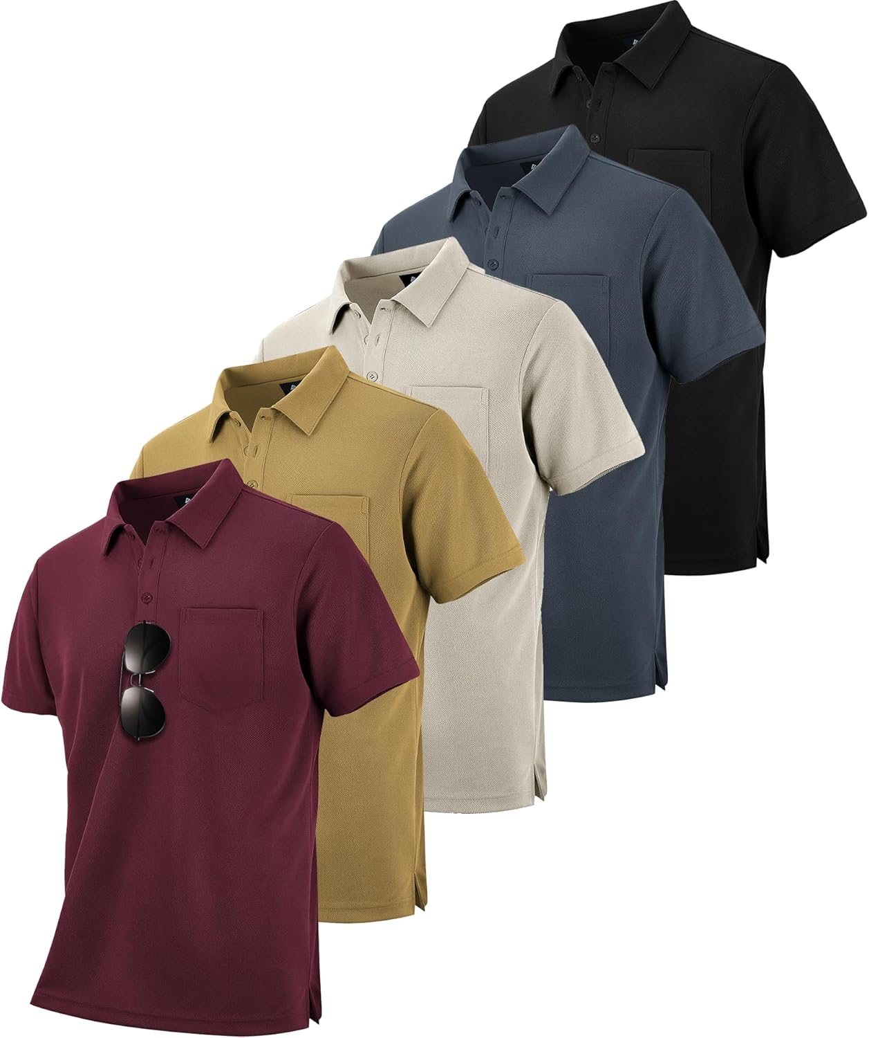 SCODI 5 Pack Mens Pocket Polo Shirts for Casual and Work Wear