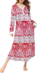 Women's Full Length V Neck Nightgown with Pockets - Soft Stretch