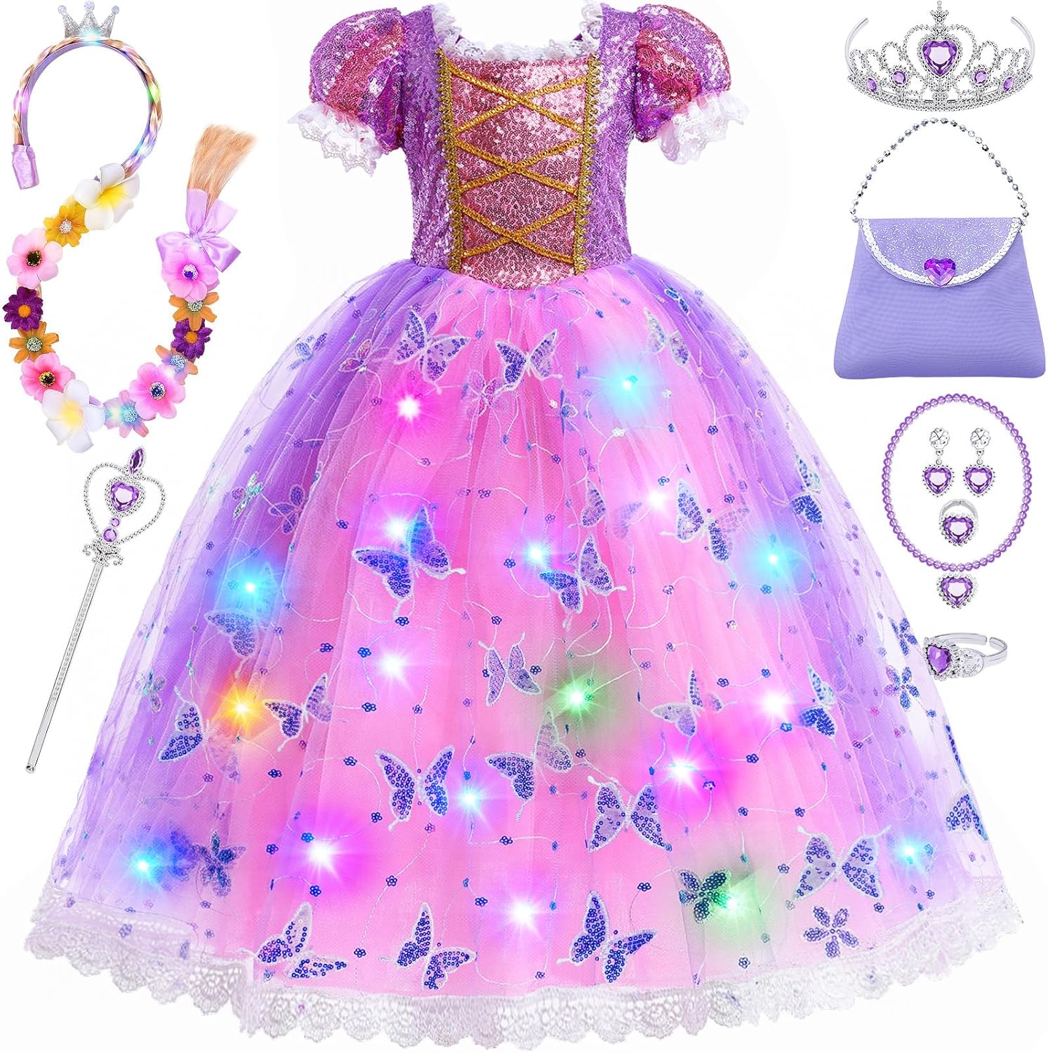 10pcs Deluxe Princess Costume Set for Kids with LED Accessories