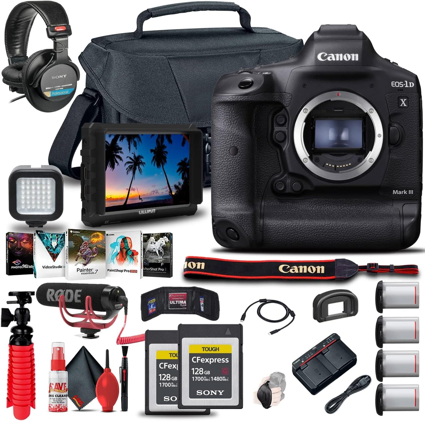 Canon EOS-1D X Mark III DSLR Bundle: 4K Monitor, CFexpress Cards & More