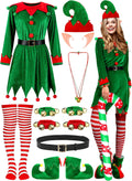 14 Pcs Women Christmas Elf Costume Set - Complete Velvet Outfit