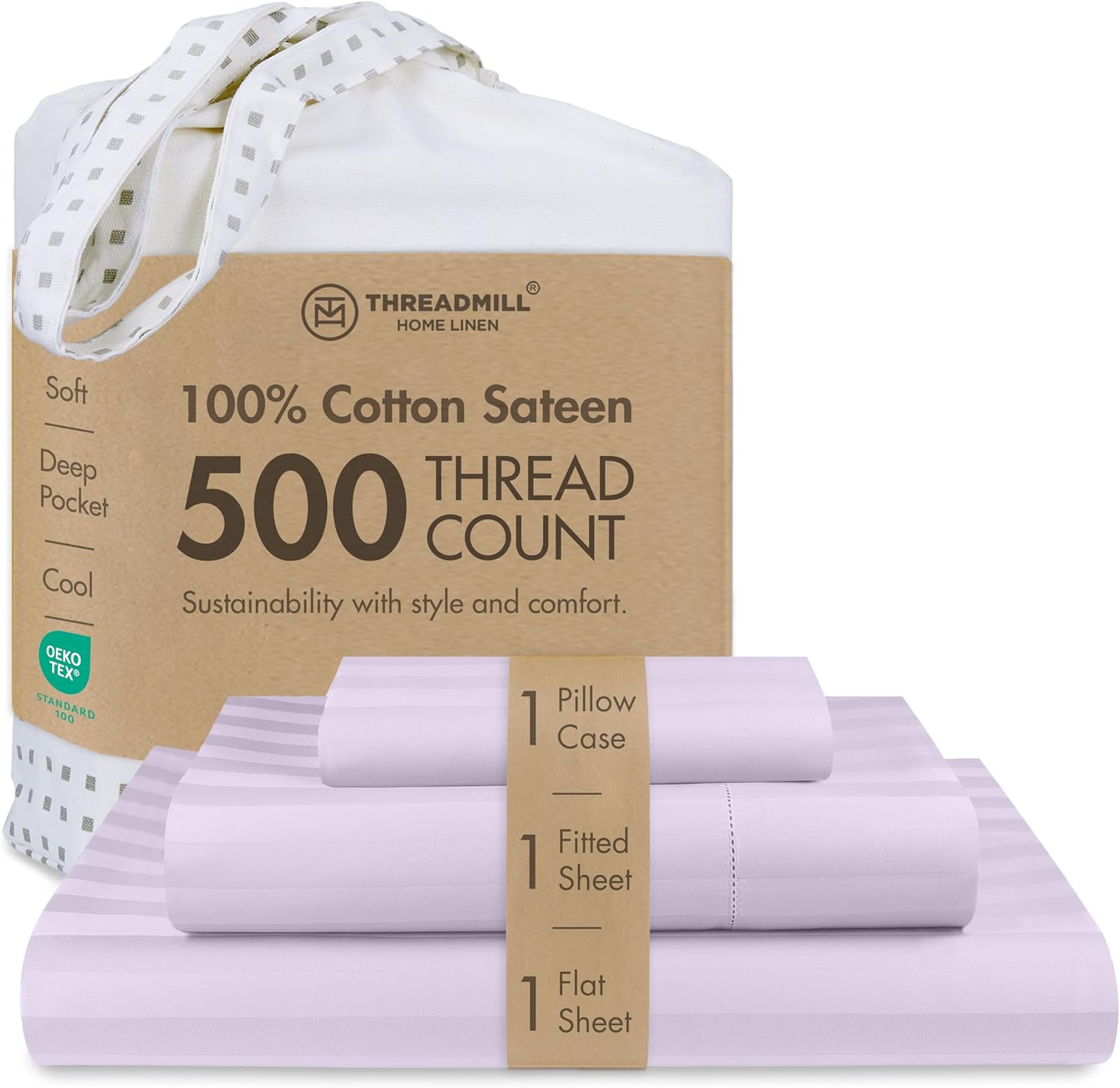 Threadmill 500 Thread Count Twin Size Damask Stripe Sheet Set