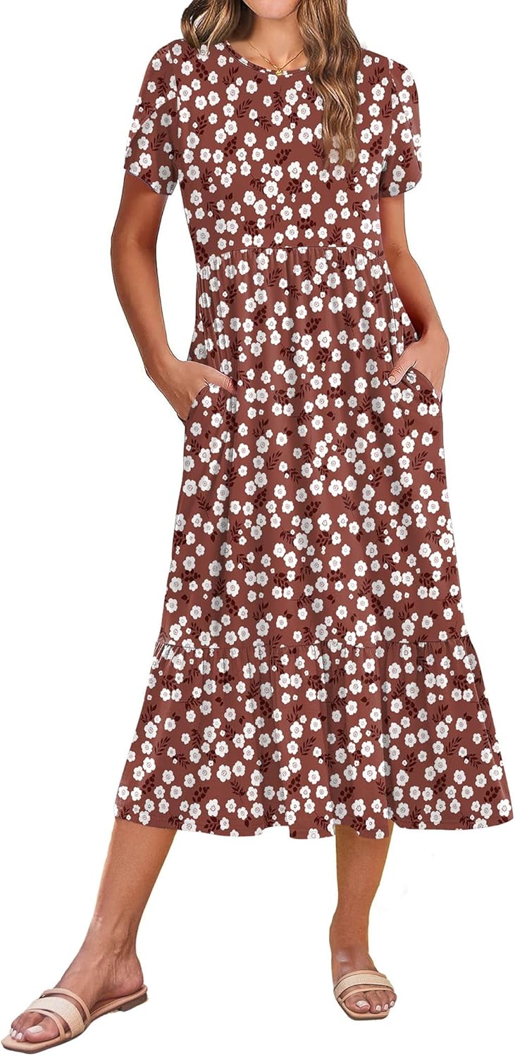 Zeagoo Women Summer Midi A Line Dress with Pockets for Travel