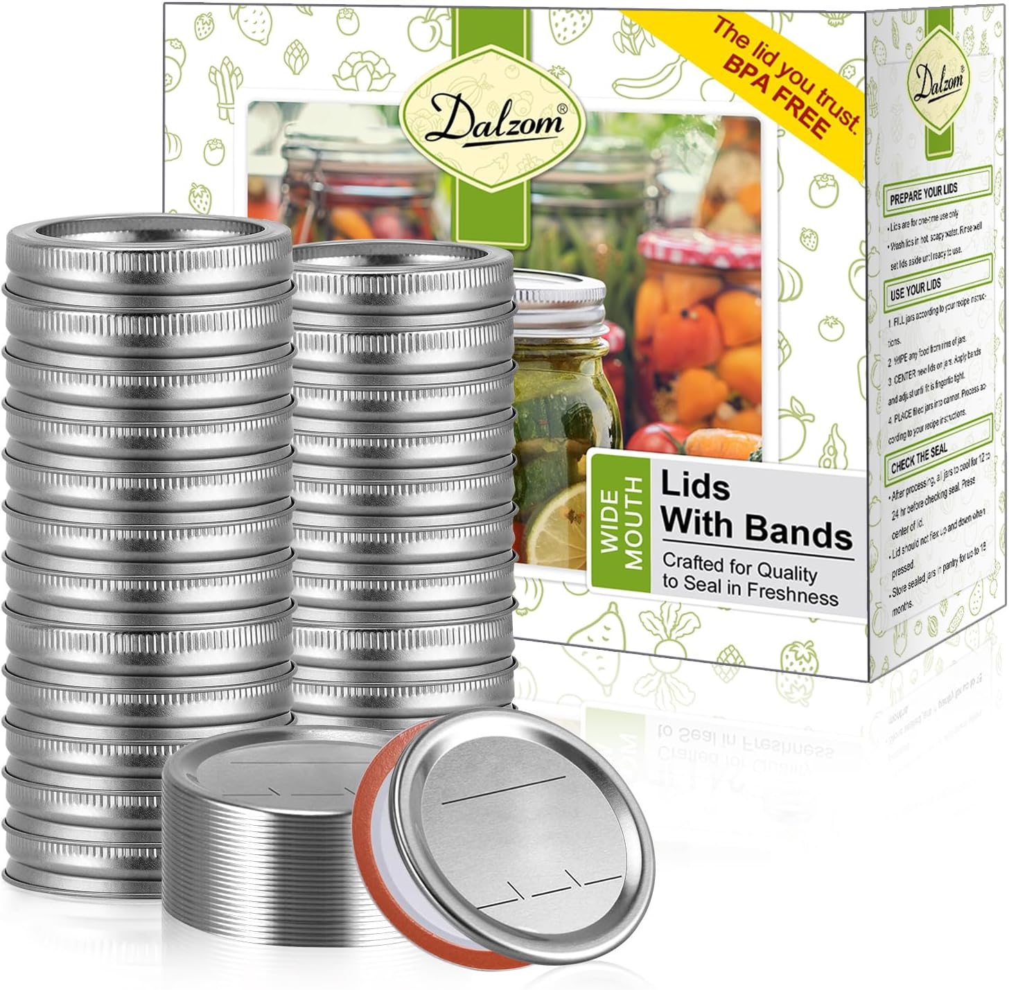 144Pcs Wide Mouth Canning Lids with Rings for Mason Jars