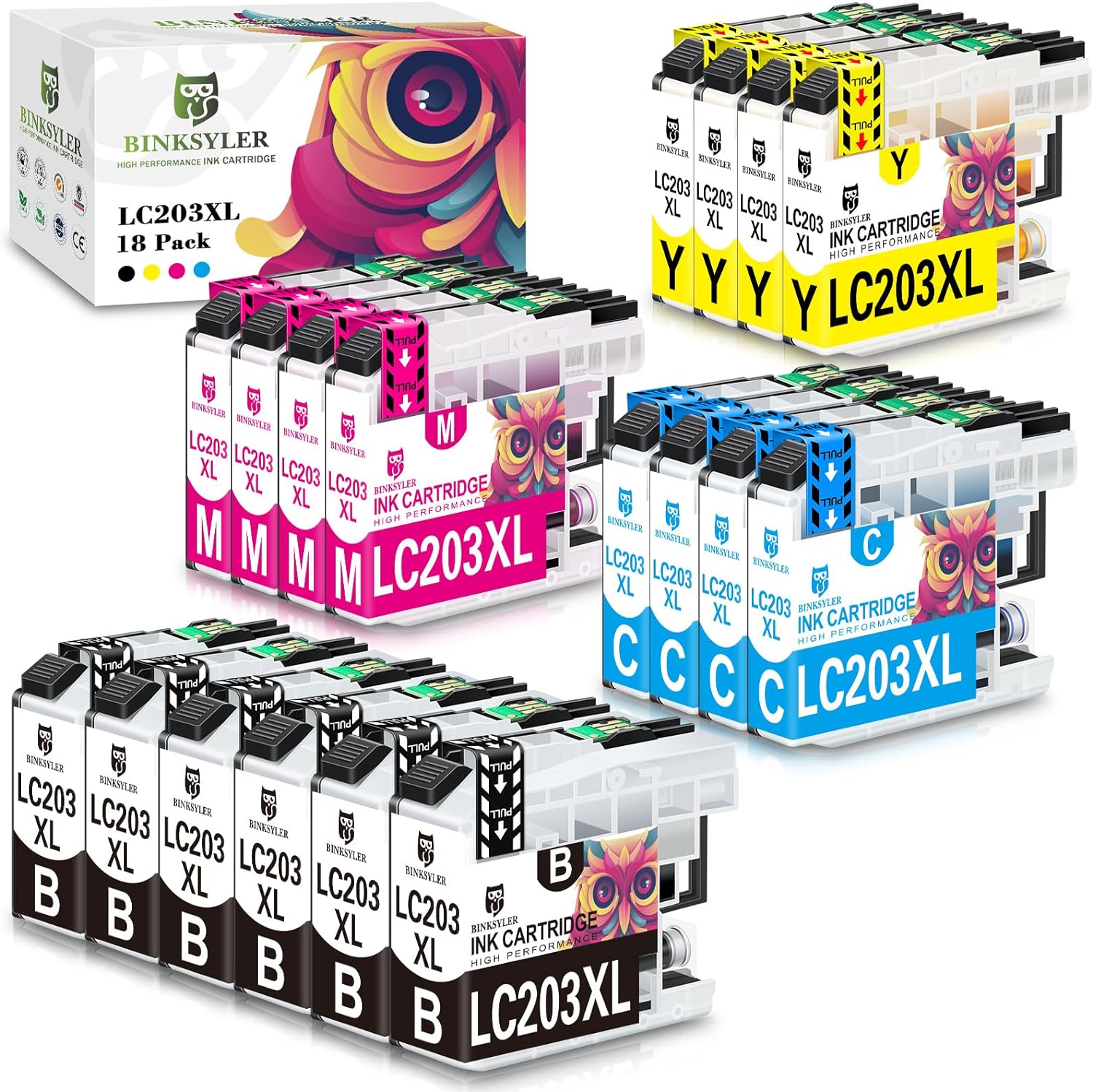 High Yield 18-Pack LC203 Ink Cartridges for Brother Printers
