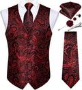 Mens Red Paisley Vest and Tie Set for Tuxedo - Silk Formal Wear