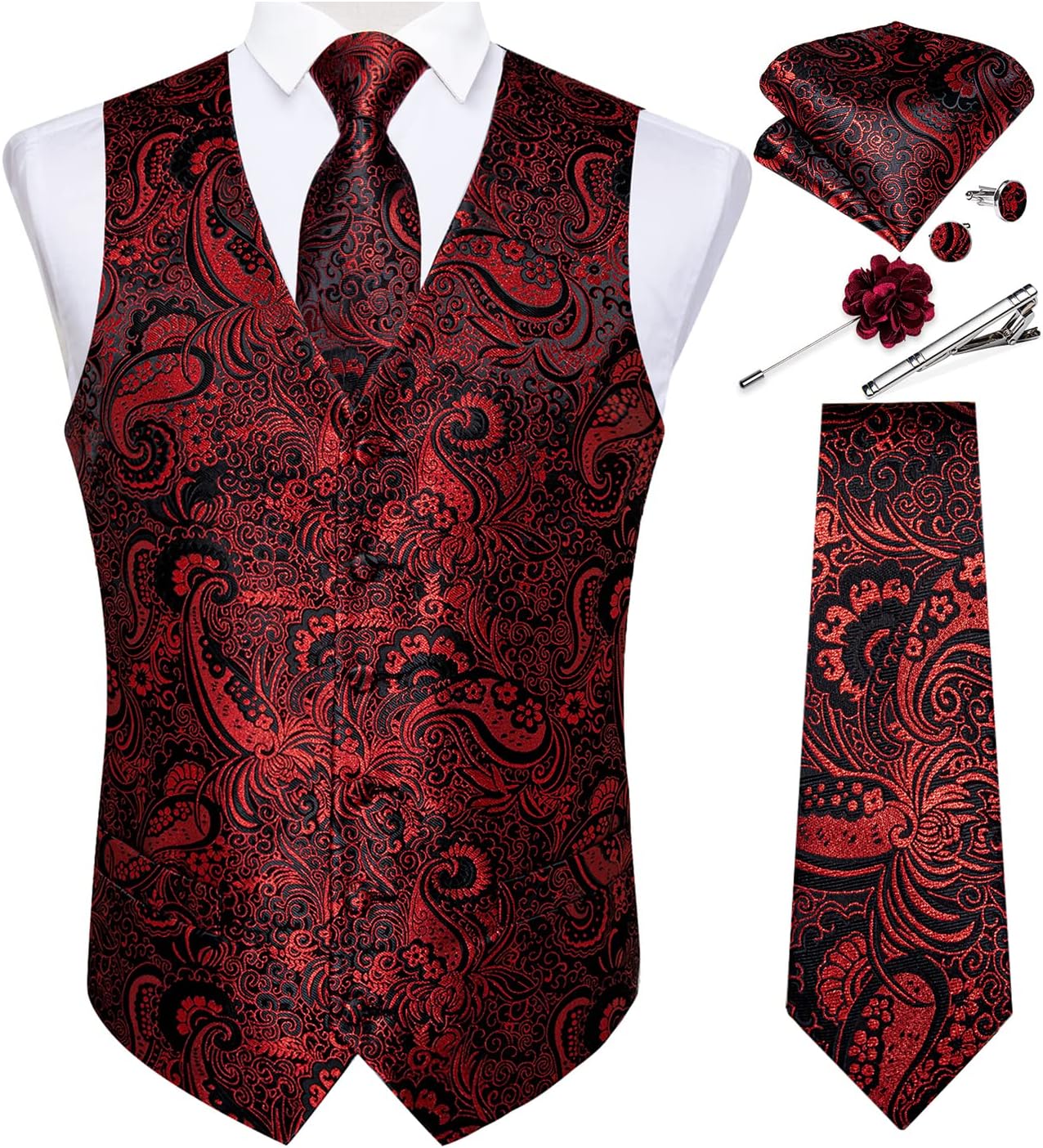 DiBanGu Mens Vest and Tie Set for Formal Occasions and Weddings