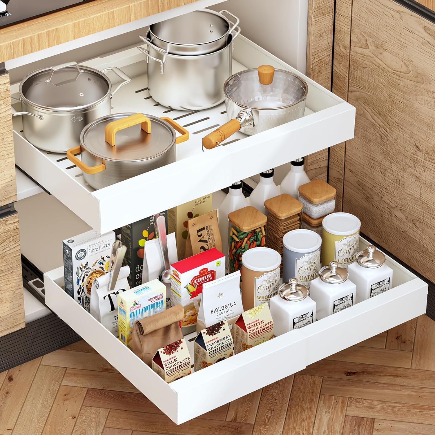 2Pc Pull Out Cabinet Organizer for Easy Kitchen Storage