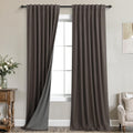 Dark Brown Blackout Curtains 108 in Linen Texture Panels - Room