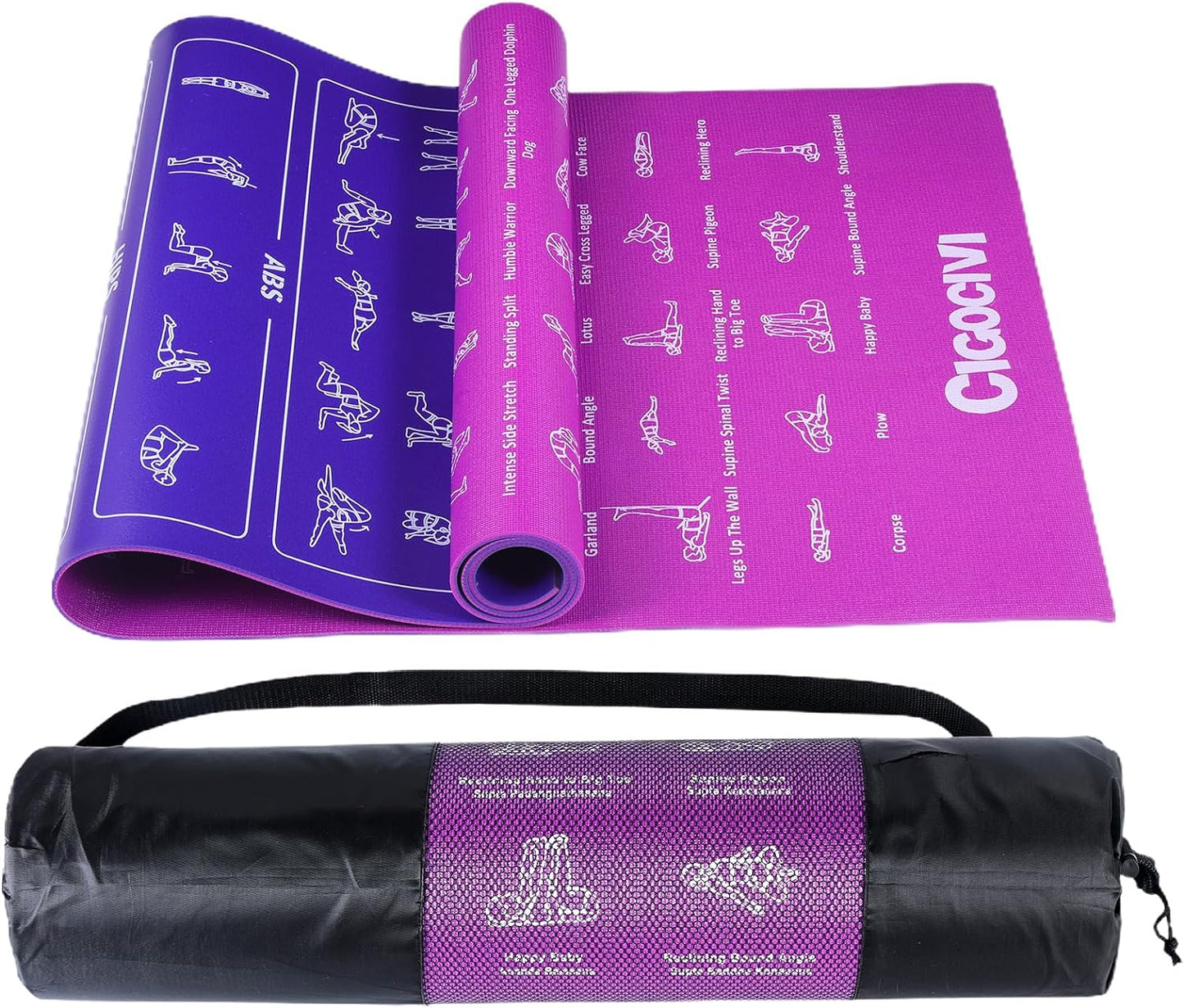 Yoga Mat with 75 Poses, 1/4 Inch Thick, Non-Slip